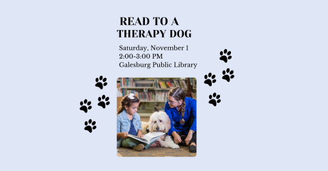 Read to a Therapy Dog, Saturday Nov. 1 at 2:00 PM