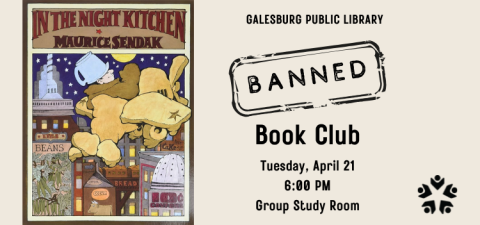 Photo of the cover of In the Night Kitchen by Maurice Sendak; details about the Banned Book Club Meeting